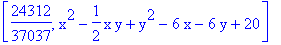 [24312/37037, x^2-1/2*x*y+y^2-6*x-6*y+20]